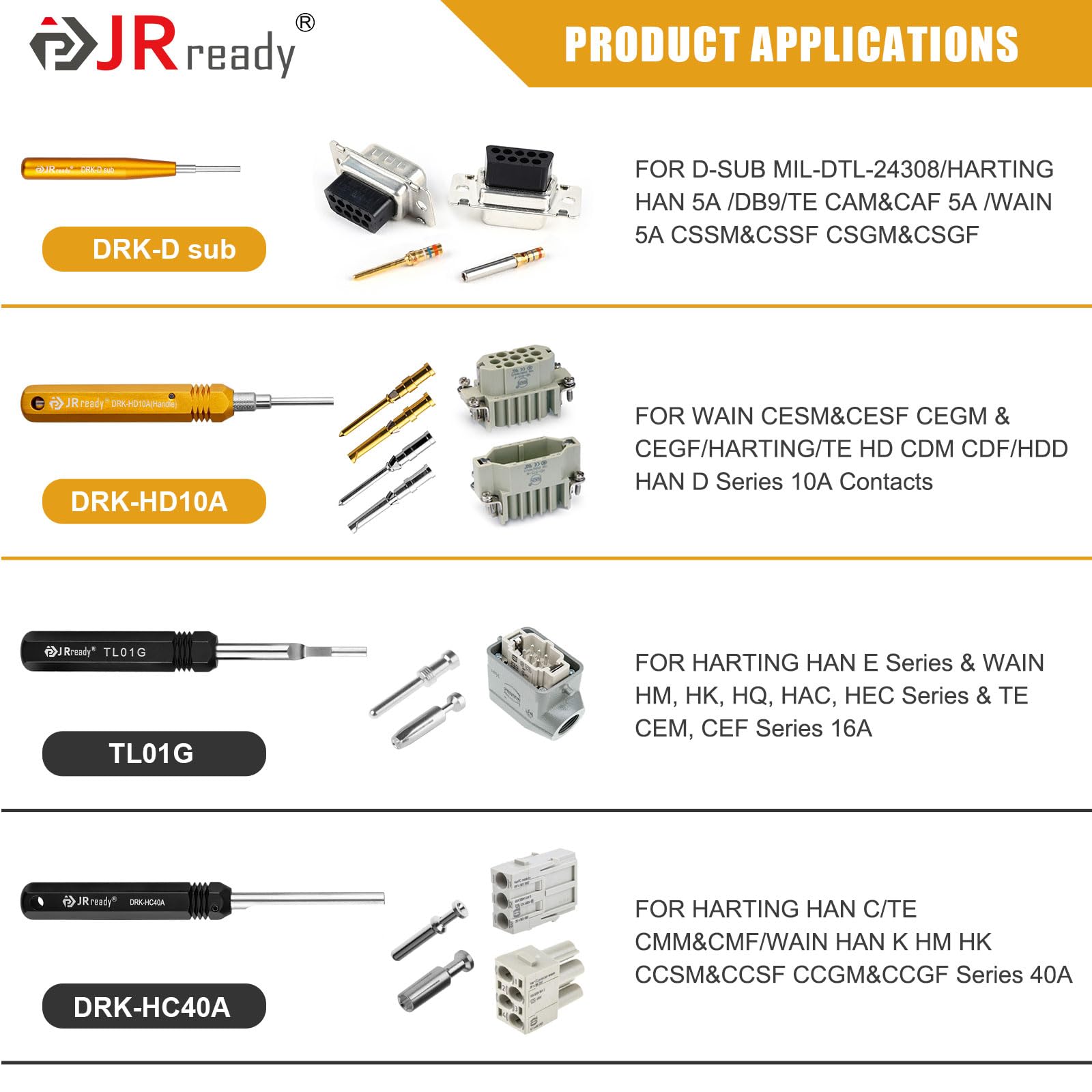 JRready ST5227 zestaw narzędzi do odblokowywania, zdejmowany, TE/AMP/HARTING D SUB seria HAN seria WAIN seria masywne styki złączne zaciski złączowe narzędzie do usuwania zacisków Terminal Removal