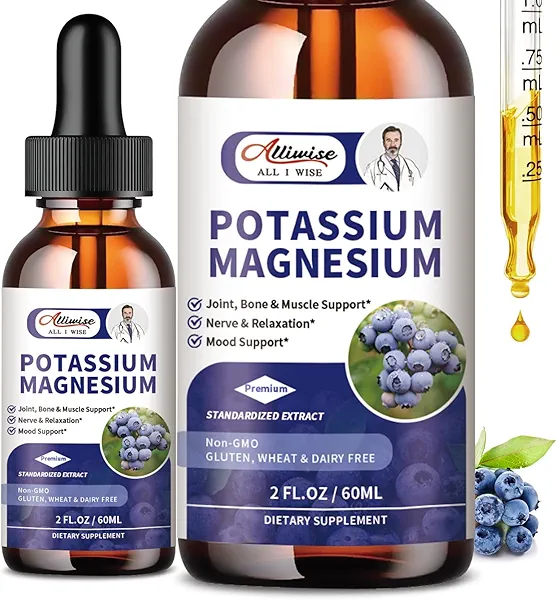 Alliwise 2 Pack Potassium Magnesium Supplement Liquid - High Absorption Calm Magnesium Complex & Potassium Plus Calcium, Vitamin D3, Zinc for Leg Cramps & Bone & Energy & Immune Support - 4 Fl oz