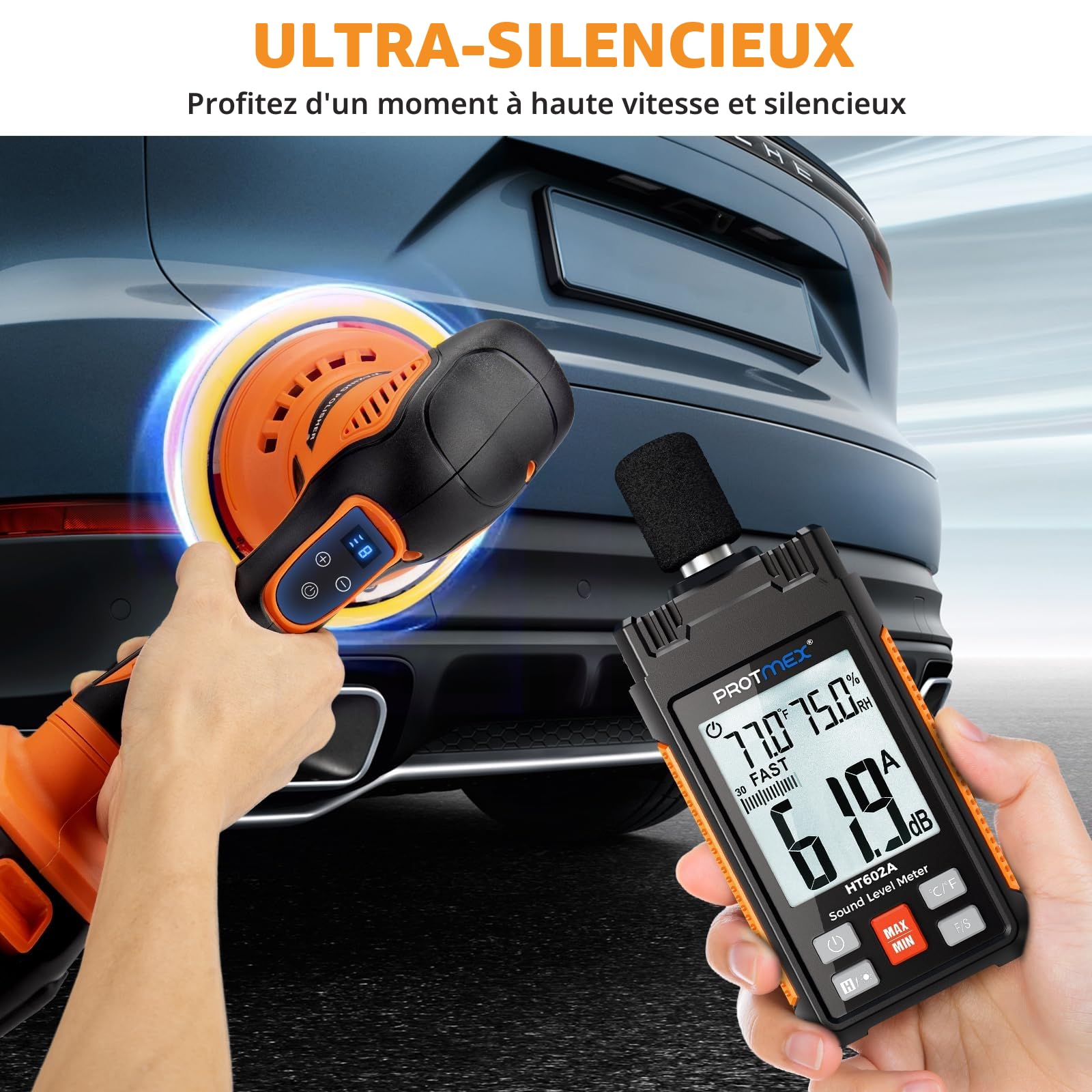 Polisseuse de voiture sans fil, kit de polissage voiture avec batteries 21 V 4,0 Ah, polisseuse orbitale avec 8 polisseuses écran tactile variables de 6" pour détails voiture/élimination des rayures