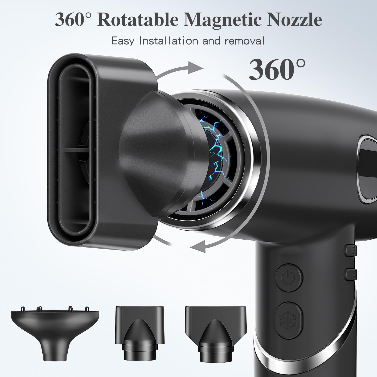 Asciugacapelli Professionale, Slopehill Phon da viaggio Ioni Ultraleggero Brushless 110,000RPM, Asciugatura Rapida/Diffusore Magnetico/Display LCD Per La Casa, Il Salone e i Viaggi (Nero)