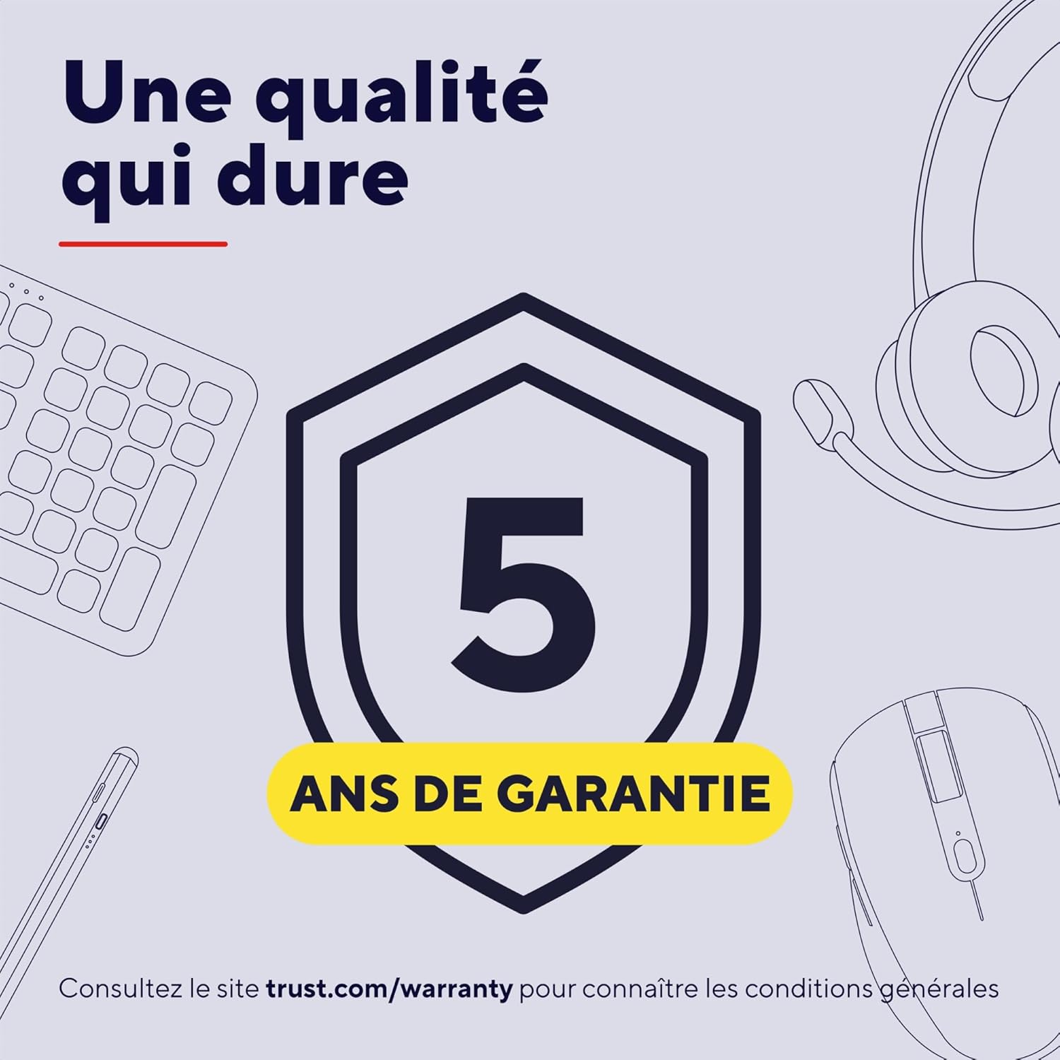 Graphic indicating a 5-year warranty for Trust products.