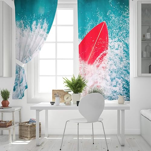 Miniatura 4 de FortuneHouse Blackout Curtains Thermal Insulated Summer Surfing in The Beautiful sea Solid Pattern Metal Grommet Elegant Room Drapes Window Curtain