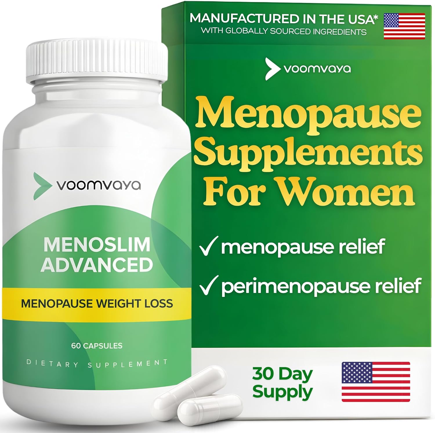 Menopause Supplements for Women - Menopause Weight Loss for Women & Perimenopause Supplements Women for Menopause Relief - VoomVaya MenoSlim Advanced - 60 Capsules