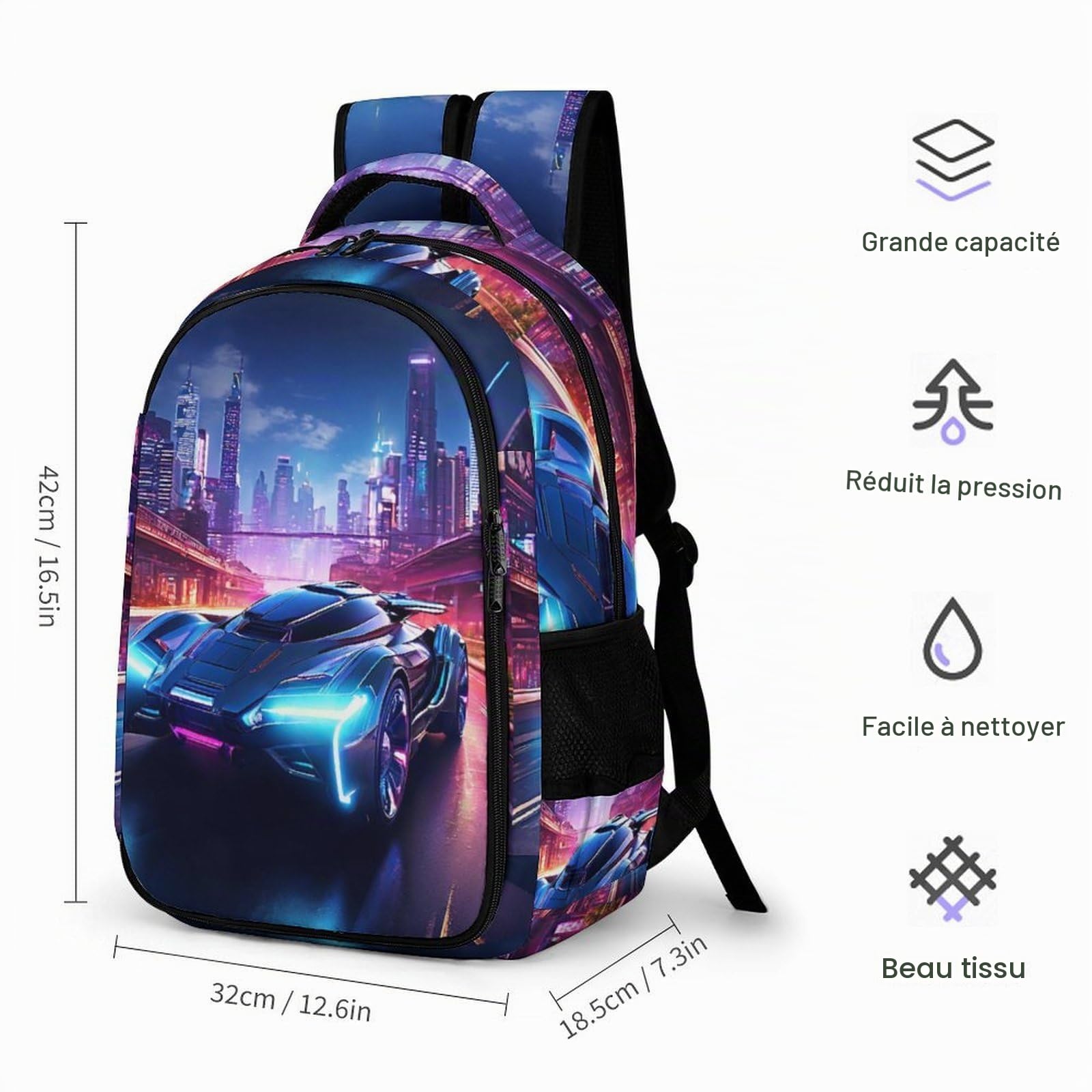 Cartable Garçon CP Mode Cartable Voiture de sport Filles Sacs Course D'école Scolaire Pour Ado Enfant Sac A Dos Pour Ordinateur Portable Loisir De Voyage