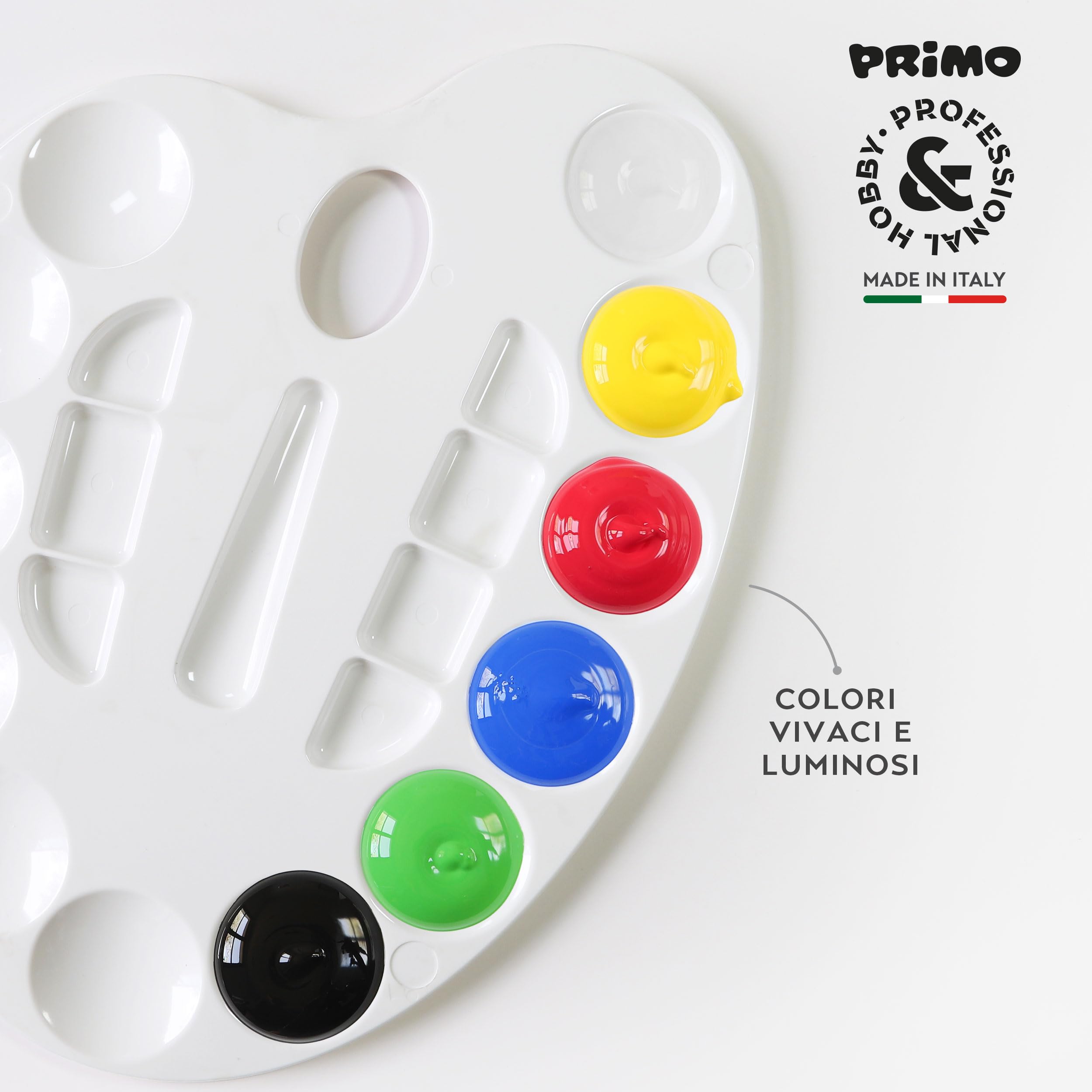 PRIMO Hobby & Professional - Colori Acrilici per Dipingere 6 Colori per Artisti +14 Anni 125ml Colori per Tessuti Permanenti Coprenti Vernice Acrilica Cartoleria Lavoretti Creativi Pittura per Tessuti