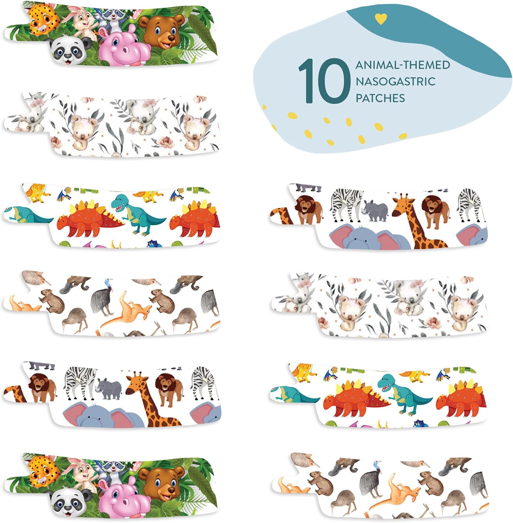 A Simple Patch Nasogastric or Oxygen Tube precut Adhesive Tape Animal Mix x 10 Pack. (Mix Pack)