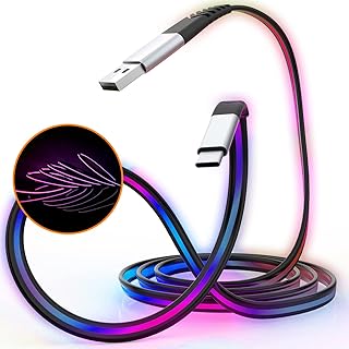 USB C Cable 6FT LED 3A Fast Charge, USB A to Type C Charger Cord Color Change Compatible with Samsung Galaxy A10e A20 A50 A51 A71, S20 S10 S9 S8 Plus S10E, Note 20 10 9 8, Moto G7 G8 (RGB)