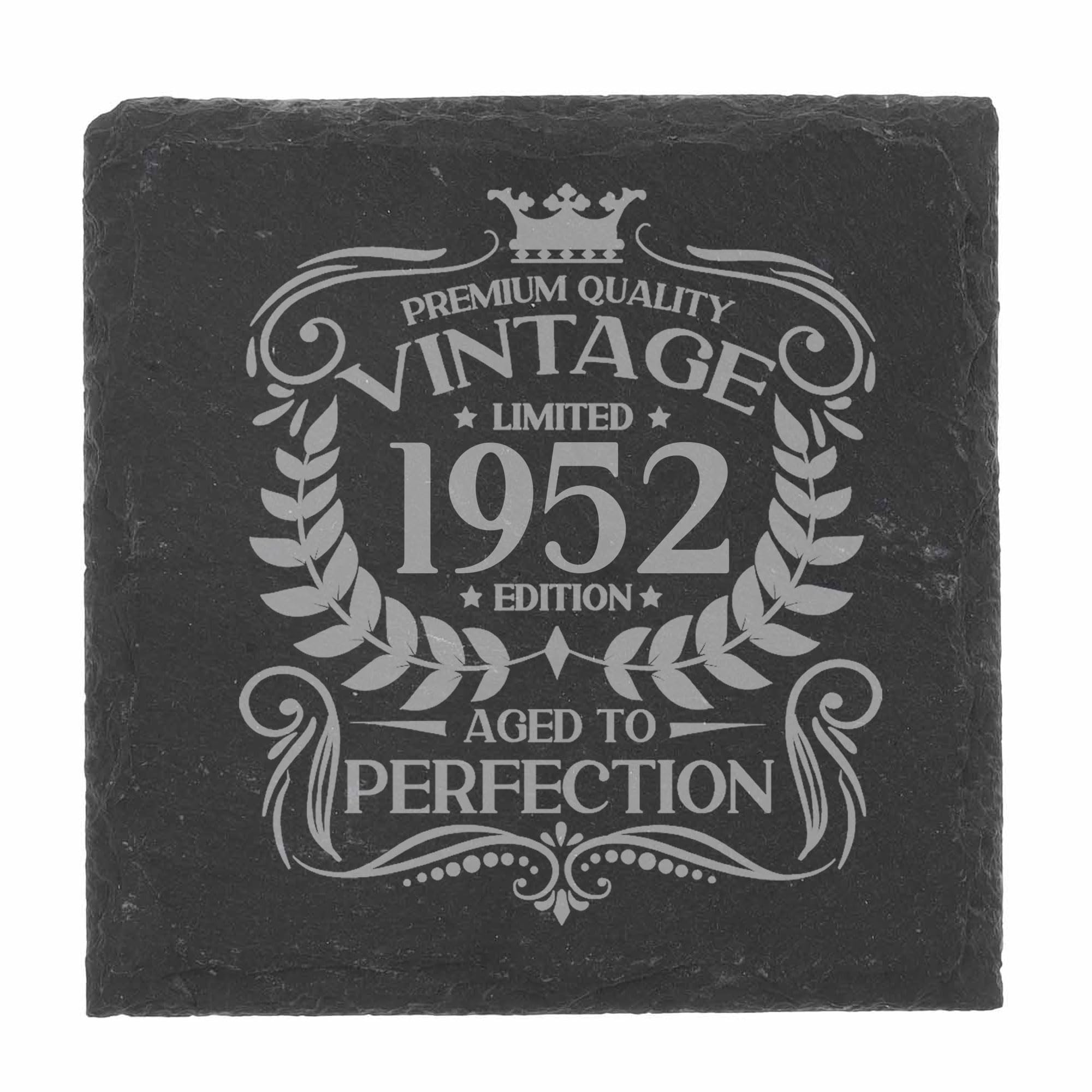 74th Birthday Gift for Men Vintage 1952 Aged to Perfection Engraved Slate Coaster Present for 74 Year Old Etched Natural Slate Placemat (Square Slate)