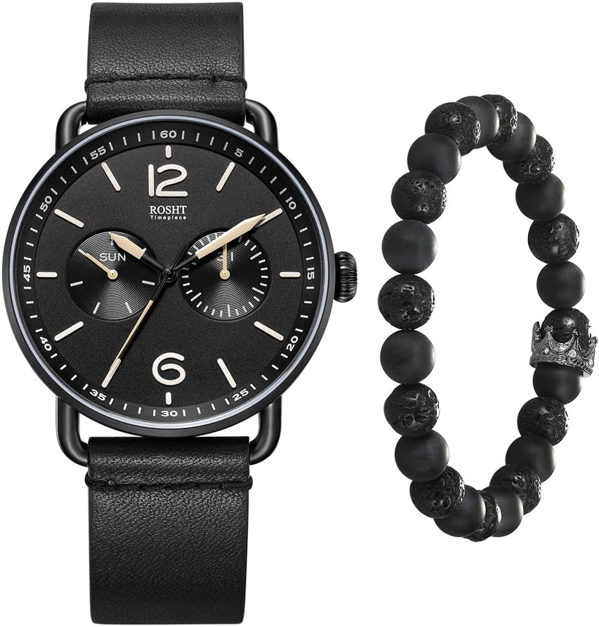 Men's Chronograph Watch Black Leather Band G185010BKGT
