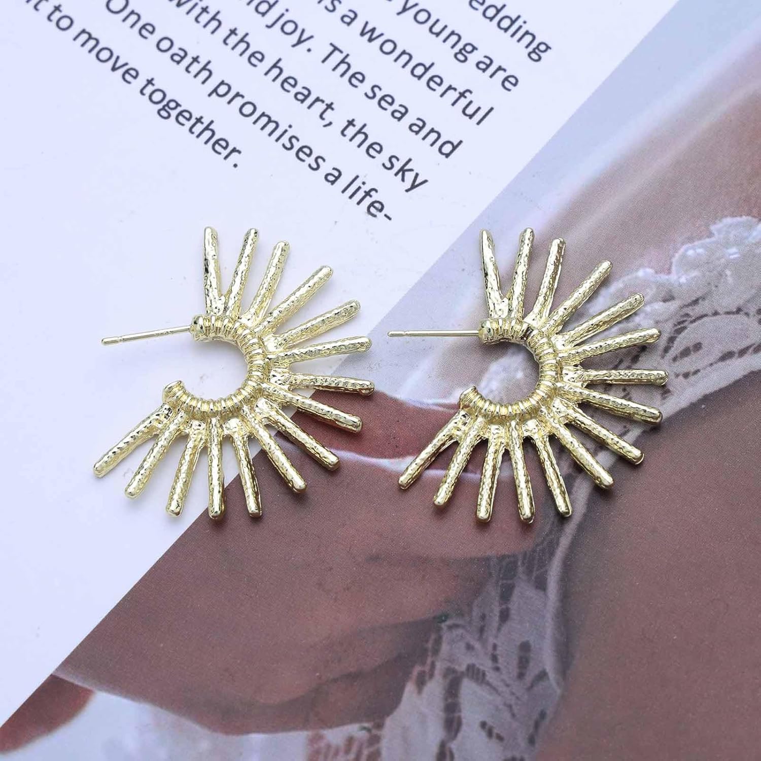 Vintage Sun Hoop Earrings Gold Sunburst Hoop Stud Earrings Sun Open C Shape Earrings Statement Spike Sunburst Earrings Punk Spike Sunlight Earrings - Image 4