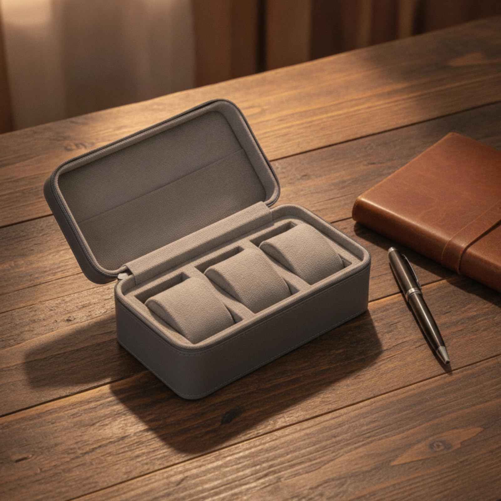 Qianly Organizador Relojes Estuche Ligero para Viajeros, Coleccionistas, Viajes, Marrón