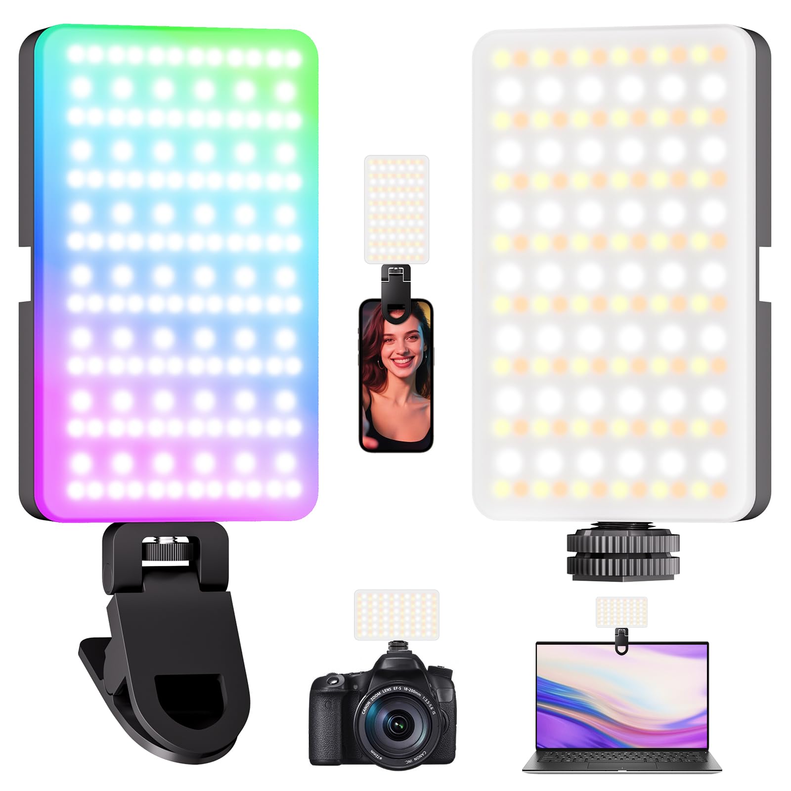Lampki do Selfie RGB, 138 Światło Kamery LED 360° Pełnokolorowe Przenośne Oświetlenie Fotograficzne z 30 Trybami Scen 10 kolorów, Akumulatorowe Oświetlenie wideo CRI 95, do Telefonu, Aparatu | 360° Pełnokolorowe Przenośne Oświetlenie Fotograficzne Akumula