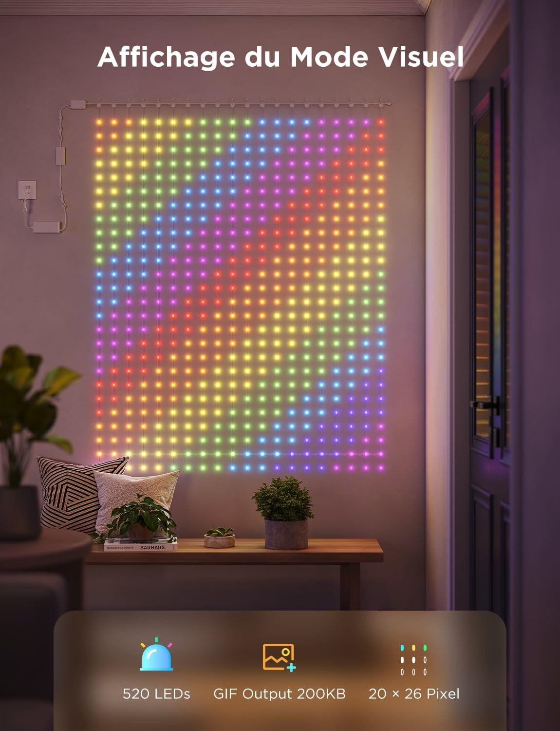 Govee Curtain Lights 1,5x2m, Rideau LED Intelligent, 520 LEDs, IP65 | Compatible avec Alexa, GIF DIY, Étanche IP65, Décoration de Noël, Contrôle par App, Couleurs RGBIC