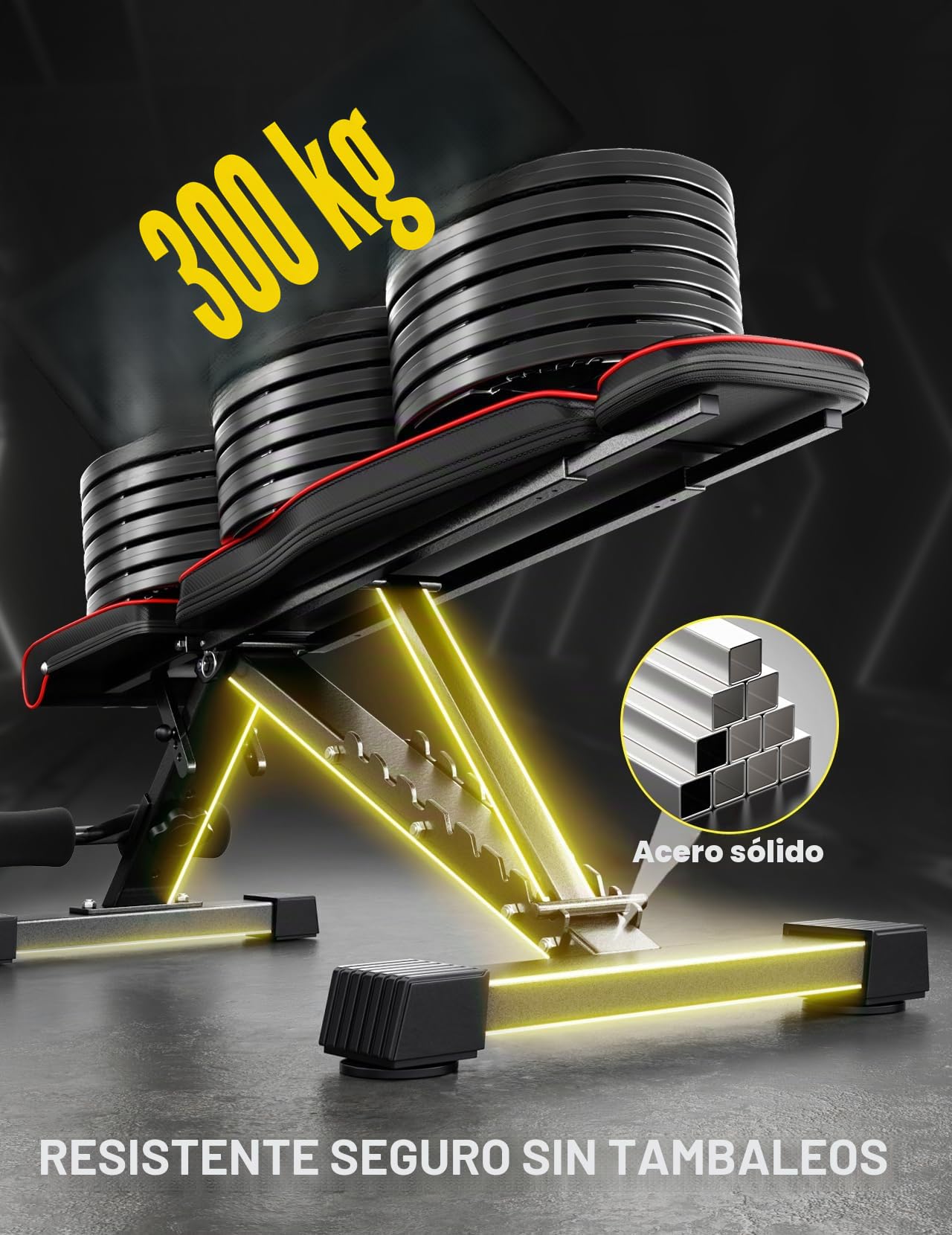 YOLEO Banco de pesas plegable de 300 kg multifunción con respaldo extendido y soporte para la cabeza y la columna vertebral, banco de entrenamiento de fitness y abdominales, banco inclinado con