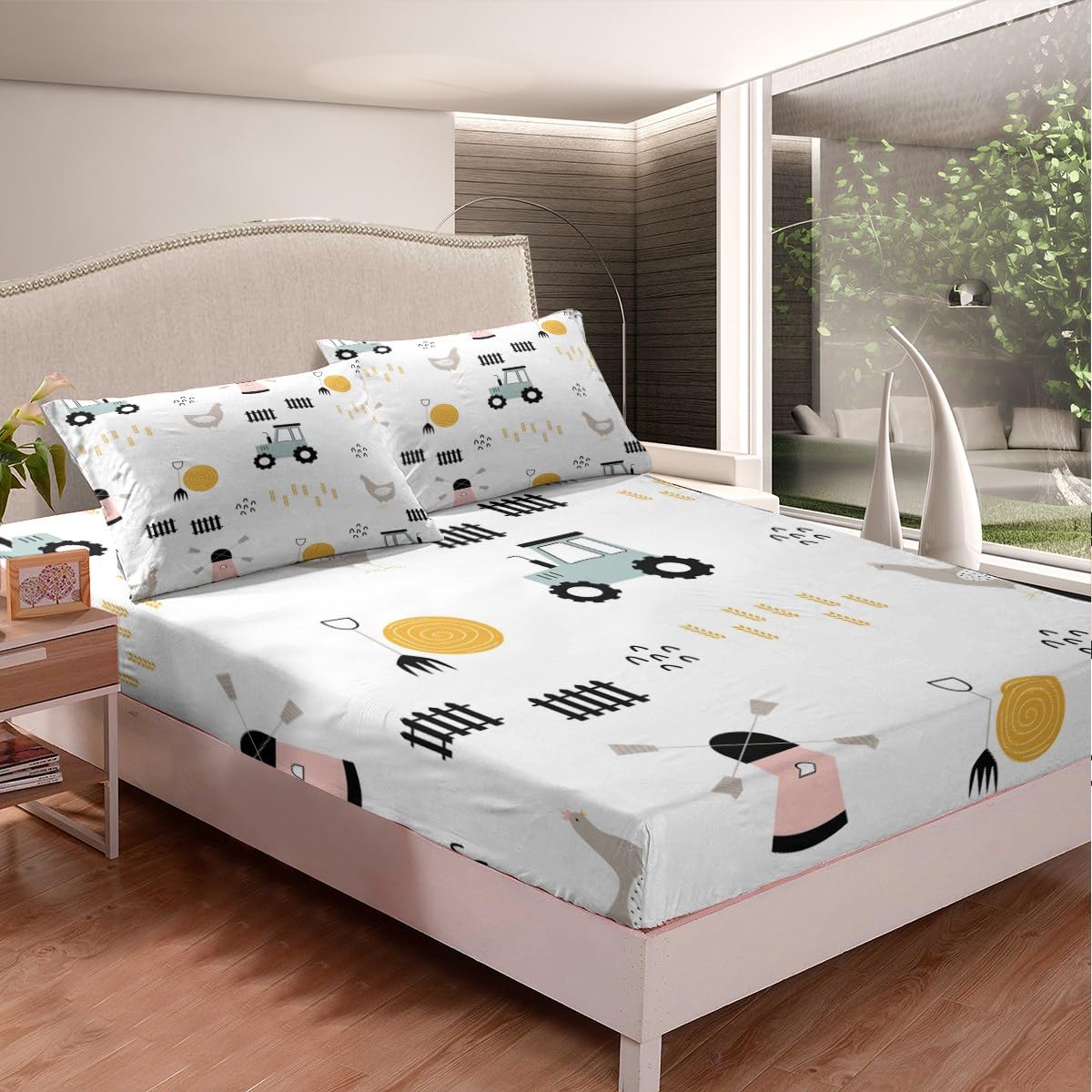 Lenzuola Queen Size Con Animali Rustici – Set 4 Pezzi Grigio Gallo Per Bambini - 4