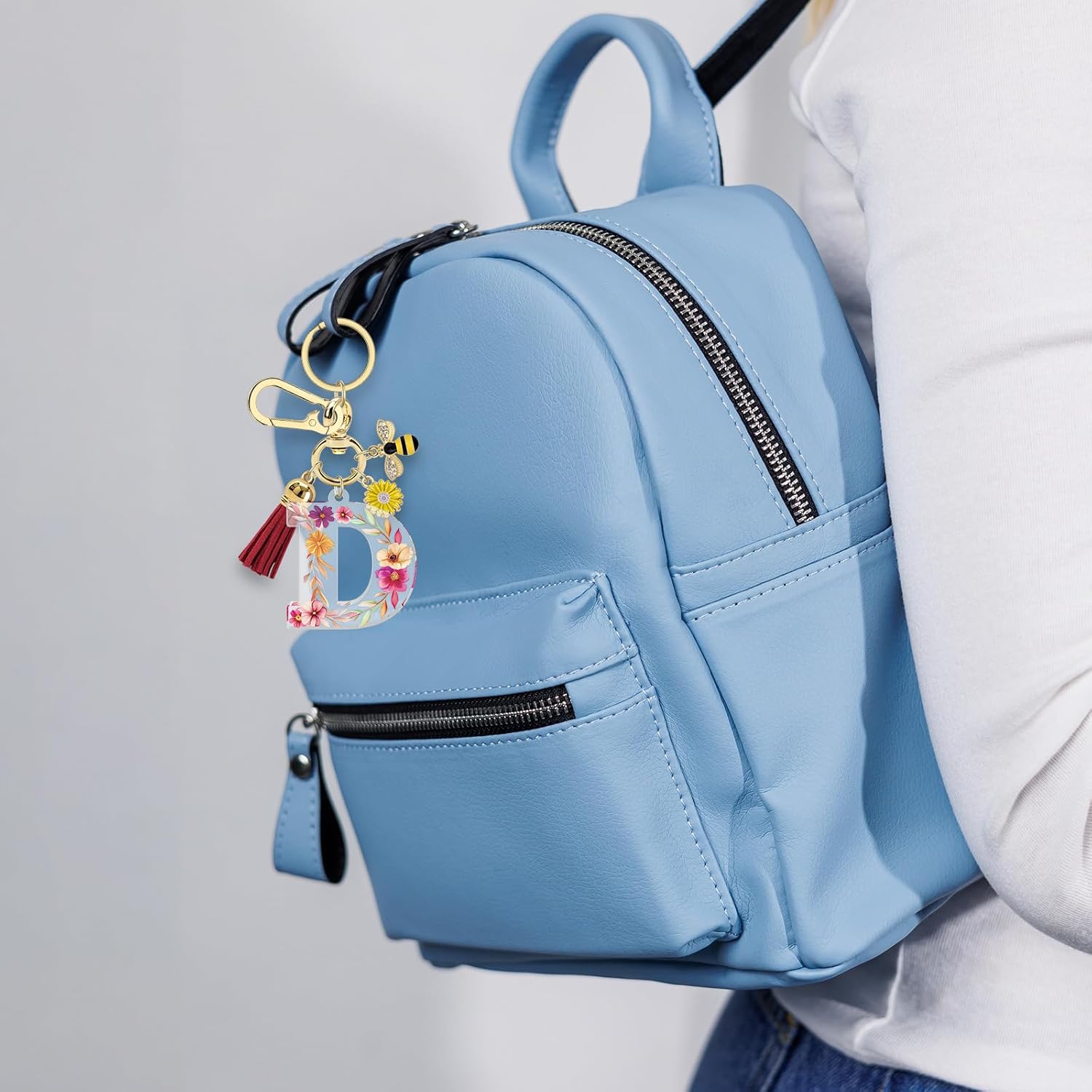 Xiahuyu Alphabet Initial Letter Keychain Keyring for Women Girls Tassel Bee Flower Charms for Key Purse Handbag Backpack - Image 7