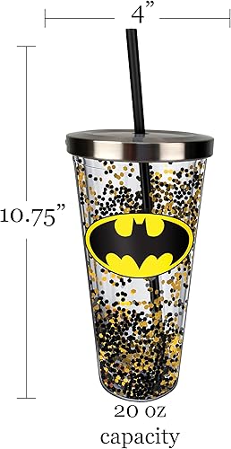 Miniatura 5 de Spoontiques Taza de purpurina con logotipo de Batman con pajita, 20 onzas