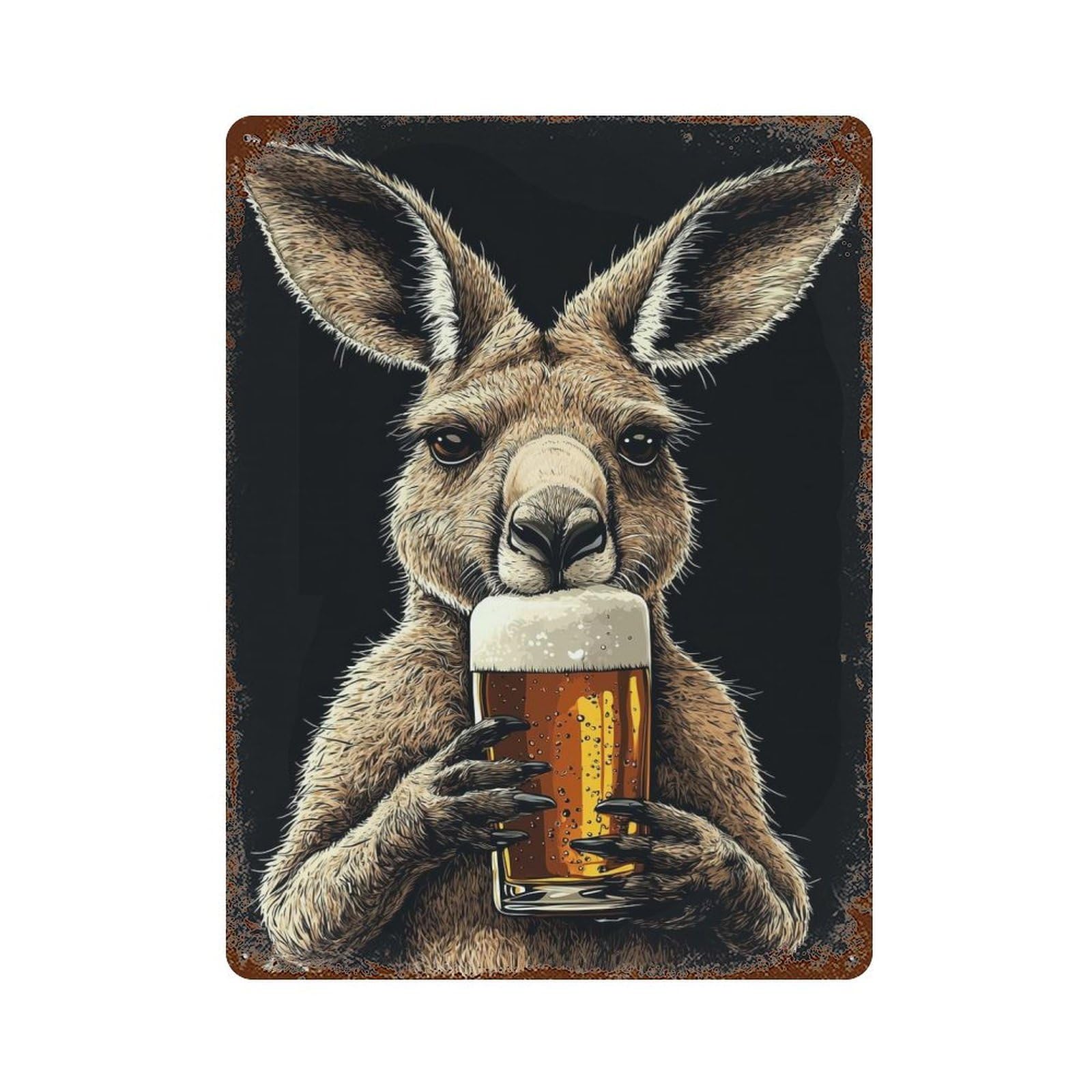 Kangaroo with Beer 15.7"x11.8" Rustic Tin Plaque, Novelty Wall Decor for Living Room, Hallway And Home Decor