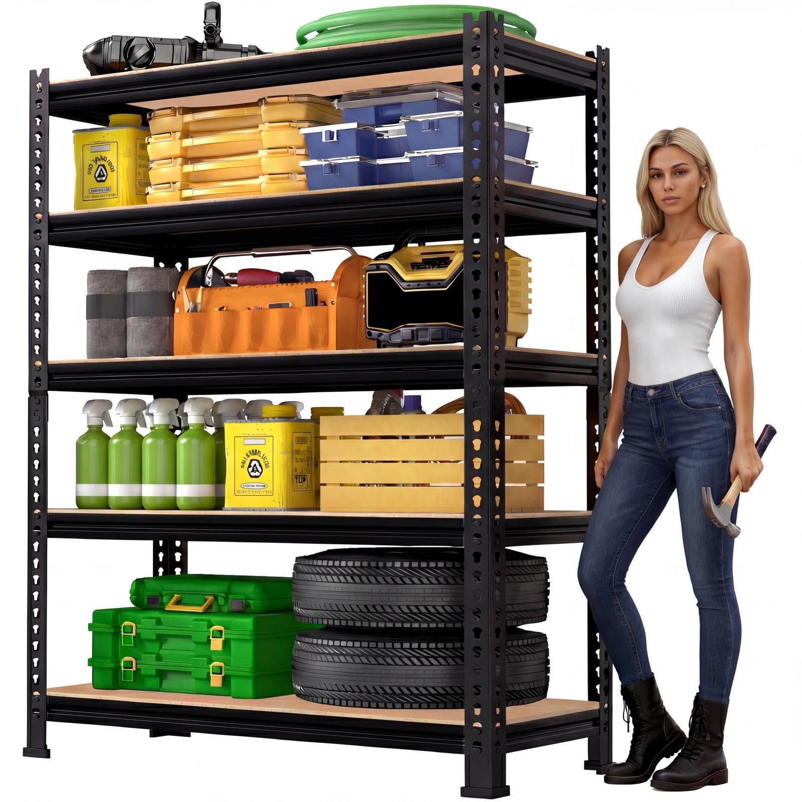 Staycalis Home 5-Tier Metal Storage Shelves: Heavy Duty Garage Shelving Adjustable Shelves for Storage - Black Utility Rack Shelf for Pantry,