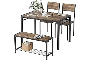 4 Piece Kitchen Table and 2 Chairs with Bench, Rustic Brown Dining Table Set
