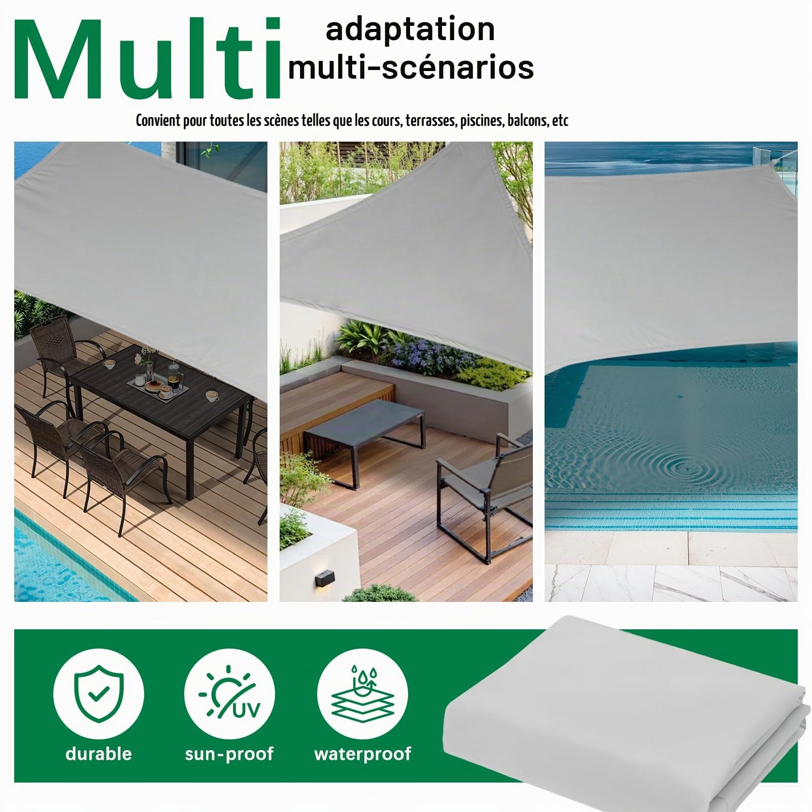 Voile d’ombrage, Rectangle 2 ×3m, Tissu Oxford 420D, imperméable, Anti-UV | Réduit la température, robuste et résistant à l'usure, idéal pour balcon terrasse de jardin, gris
