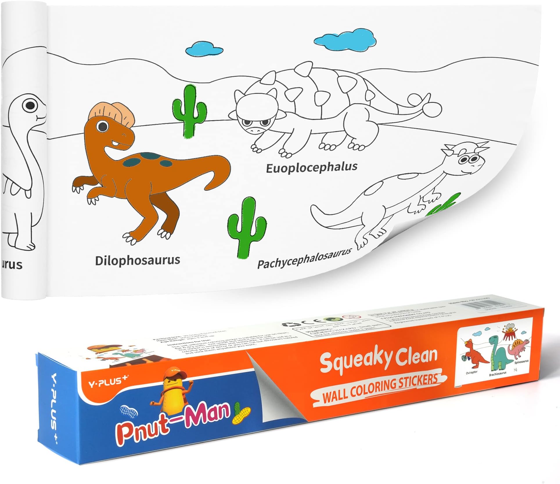 Coloring Paper Roll for Kids, Toddler Drawing Paper Roll, Squeaky Clean Sticky Wall Painting Stickers Set for Gift, 120 * 11.8 Inch Dinosaur