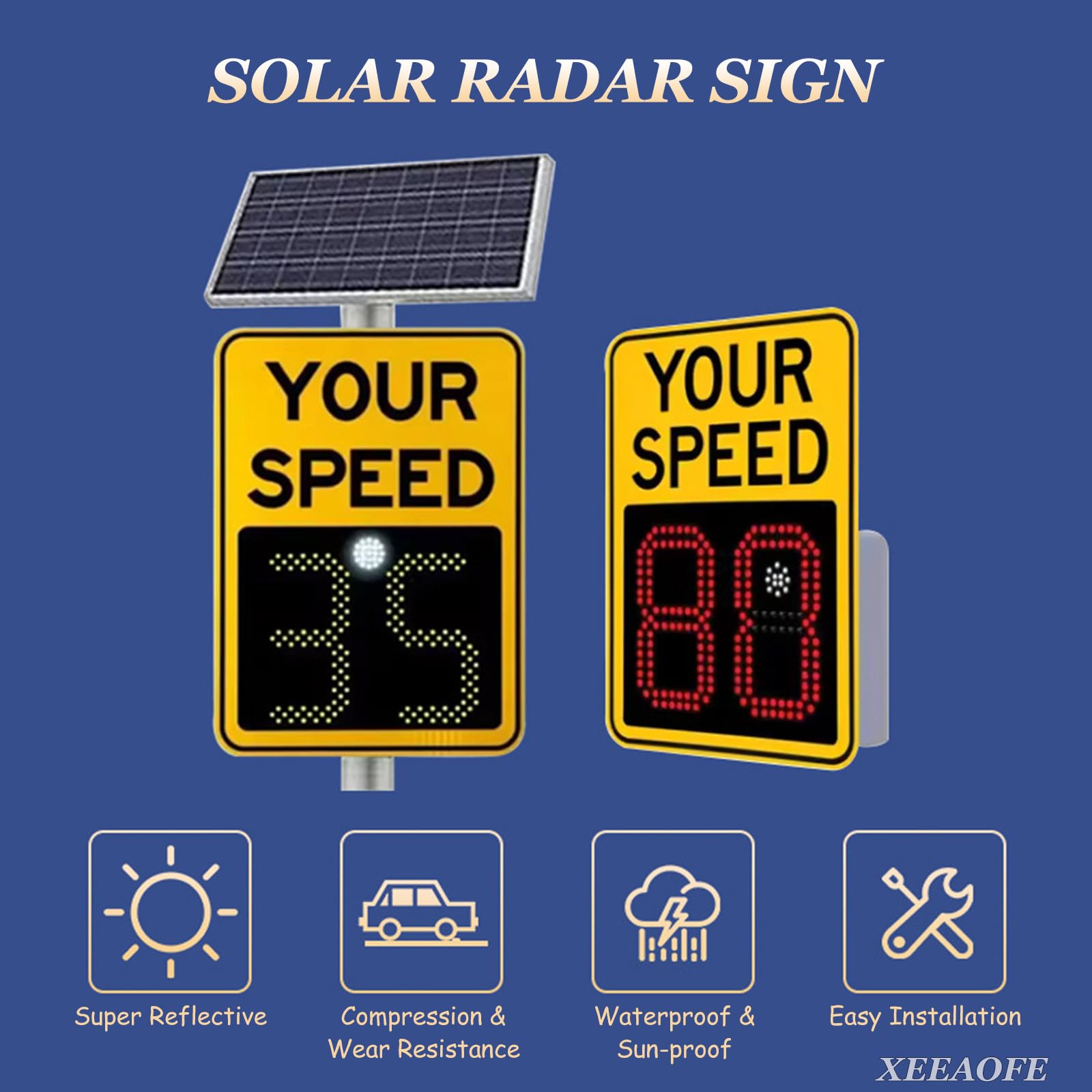 Señal de límite de velocidad de radar solar LED, pantalla de seguridad de tráfico de aluminio, tablero de límite de velocidad ajustable, 24 x 30 pulgadas, detector de advertencia de carretera para una