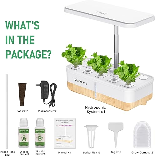 Miniatura 7 de Sistema de cultivo hidropónico, 12 cápsulas, jardín de hierbas para interiores con luz LED, kit de germinación de plantas con sistema de bomba,