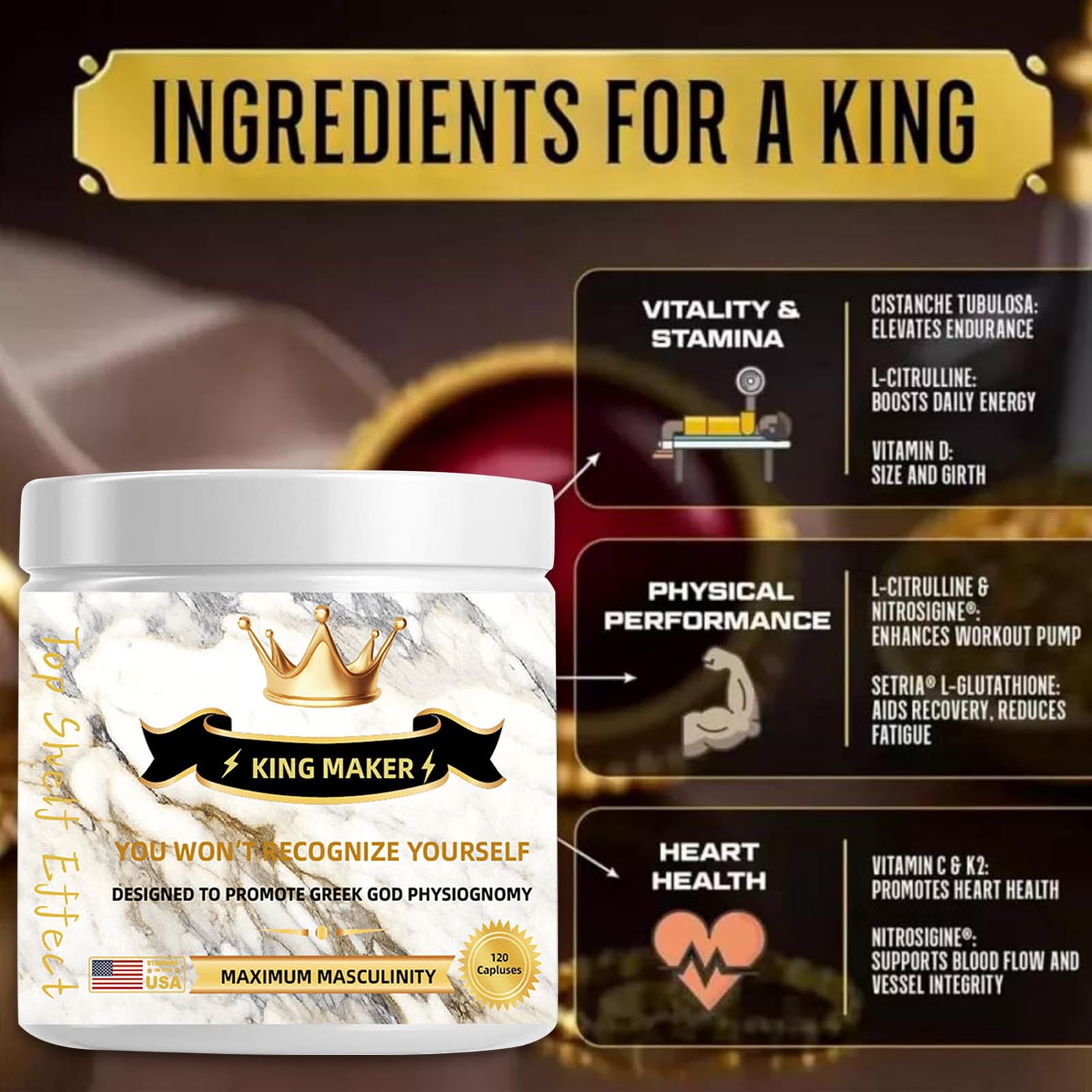 King Maker Supplement for Men- Comprehensive Formula Designed specifically for Men, unlocks Your True Potential so You can Conquer Every Challenge with Confidence