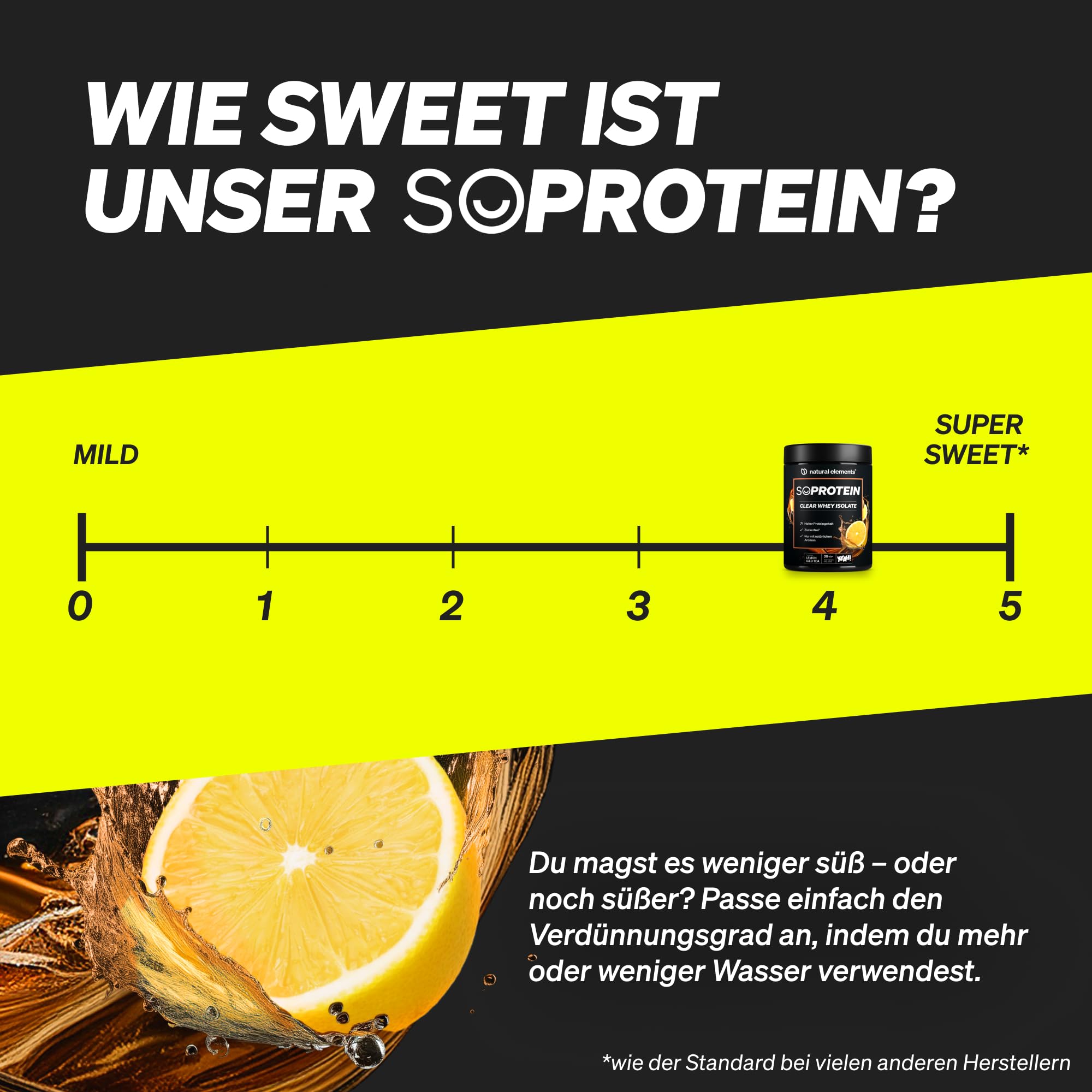 natural elements SoProtein Clear Whey Isolate 600g – Lemon Iced Tea Geschmack – Proteinpulver – erfrischender Protein-Shake – in Deutschland produziert & laborgeprüft