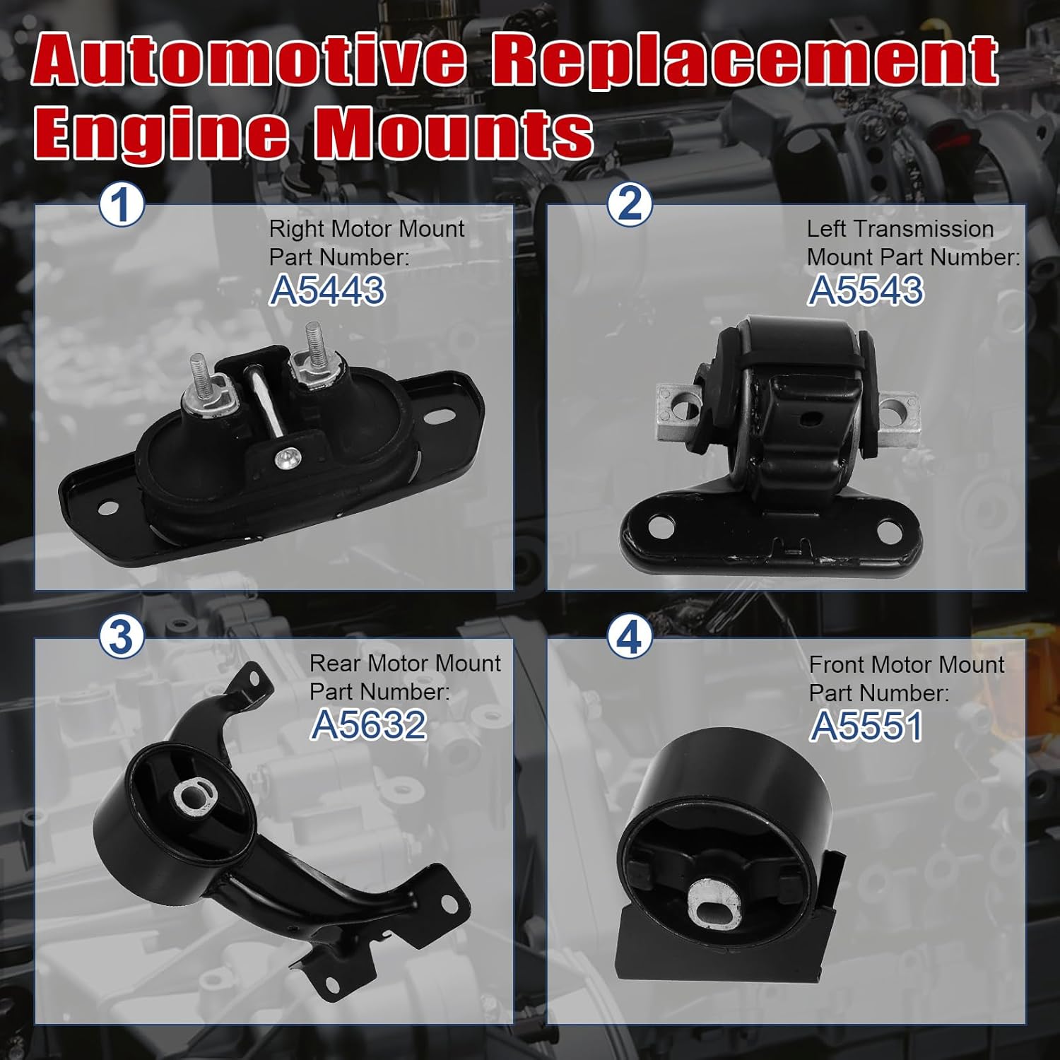 4Pcs Engine Motor Mount Compatible with Dodge Journey 2011-2019 & for Dodge Avenger 2011-2014 & for Chrysler 200 2011-2014 Transmission Mount Set, Replace A5543 A5442 A5632 A5551