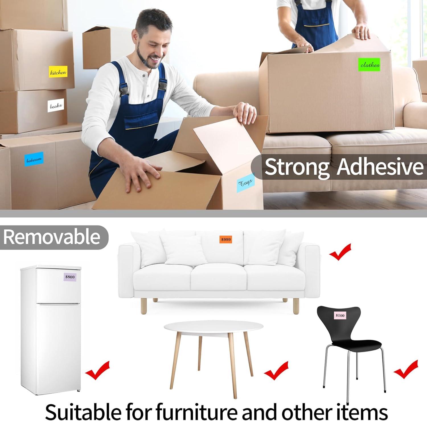 STARLIBOO Colored Labels Stickers 3 x 2 Inch, Removable Rectangle Moving Labels Stickers, 250Pcs Garage Sale Price Stickers, Adhesive Moving Labels for Boxes(Lake Blue) - Image 3