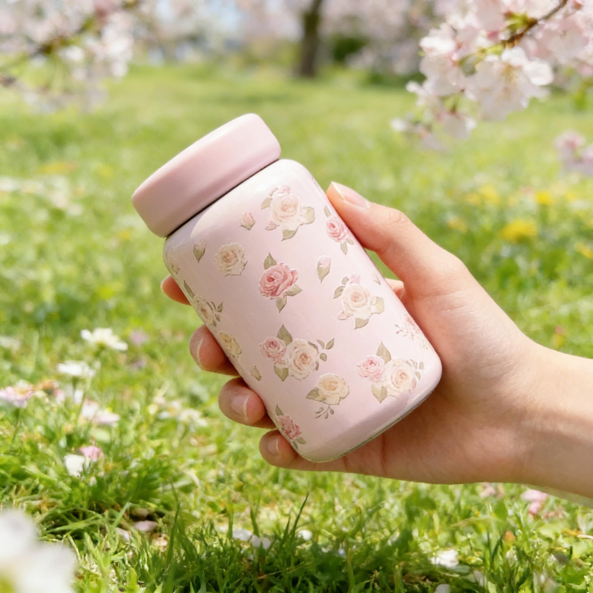 1 Pc Cute Flower Insulated Water Bottle 200ml (6.76oz), Mini Vacuum Stainless Steel Thermal Cup with Tea Strainer, Portable Leak-Proof Travel Coffee Mug for Women, Pink