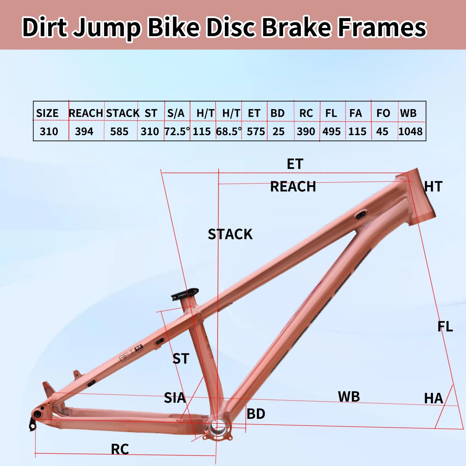 Dirt Jump-Fahrradrahmen 26-Zoll-Mountainbikes Hardtail-Rahmen Scheibenbremsrahmen Aus Aluminiumlegierung Steckachsen-Boost 12 X 148 Mm Interne Führung(Rose Gold) Sport & Freizeit