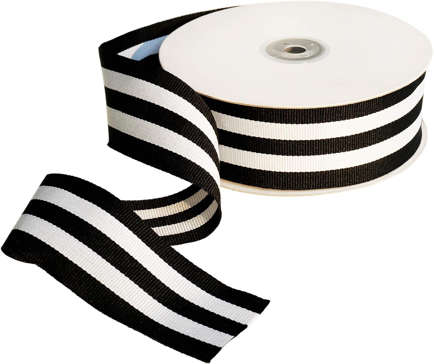 Striped Fabric Grosgrain Ribbon 1-1/2 Inch Wide 25 Yards Black and White Striped Ribbon for Bouquet Favor Festival Gifts Wraps Craft Trim Embellishments Supplies Decorations (Pack of 2)