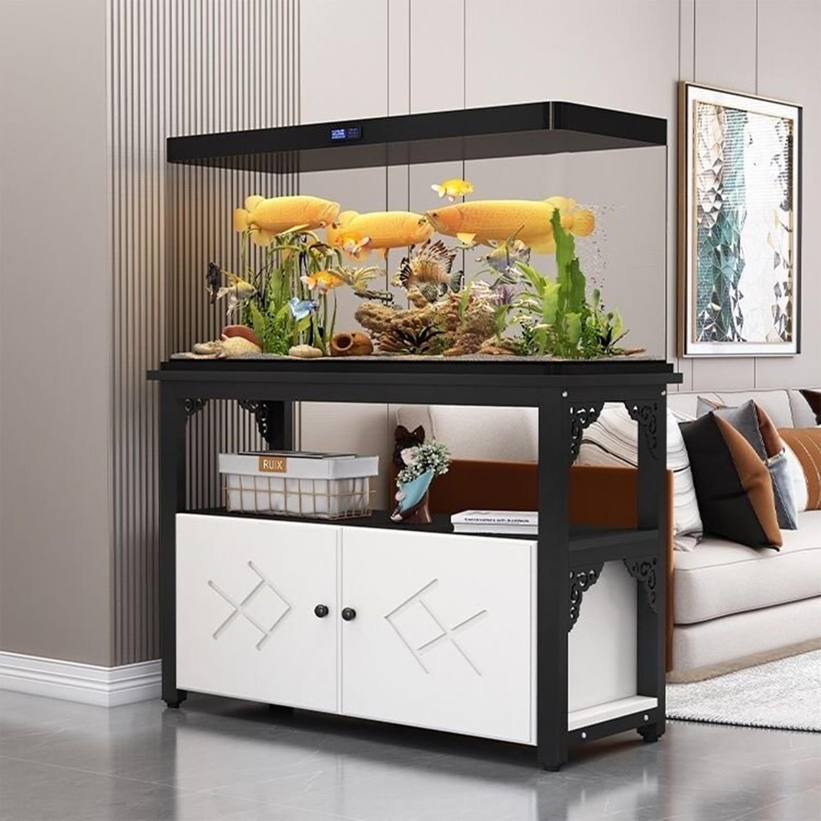 STARHMLUX 20 Gallon Fish Tank Stand, Reptile Turtle Tank Stand for Home Office, Aquarium Stand with Cabinet for Fish Tank Accessories Storage, 1000LBS Black Frame + Black 60x30x70cm