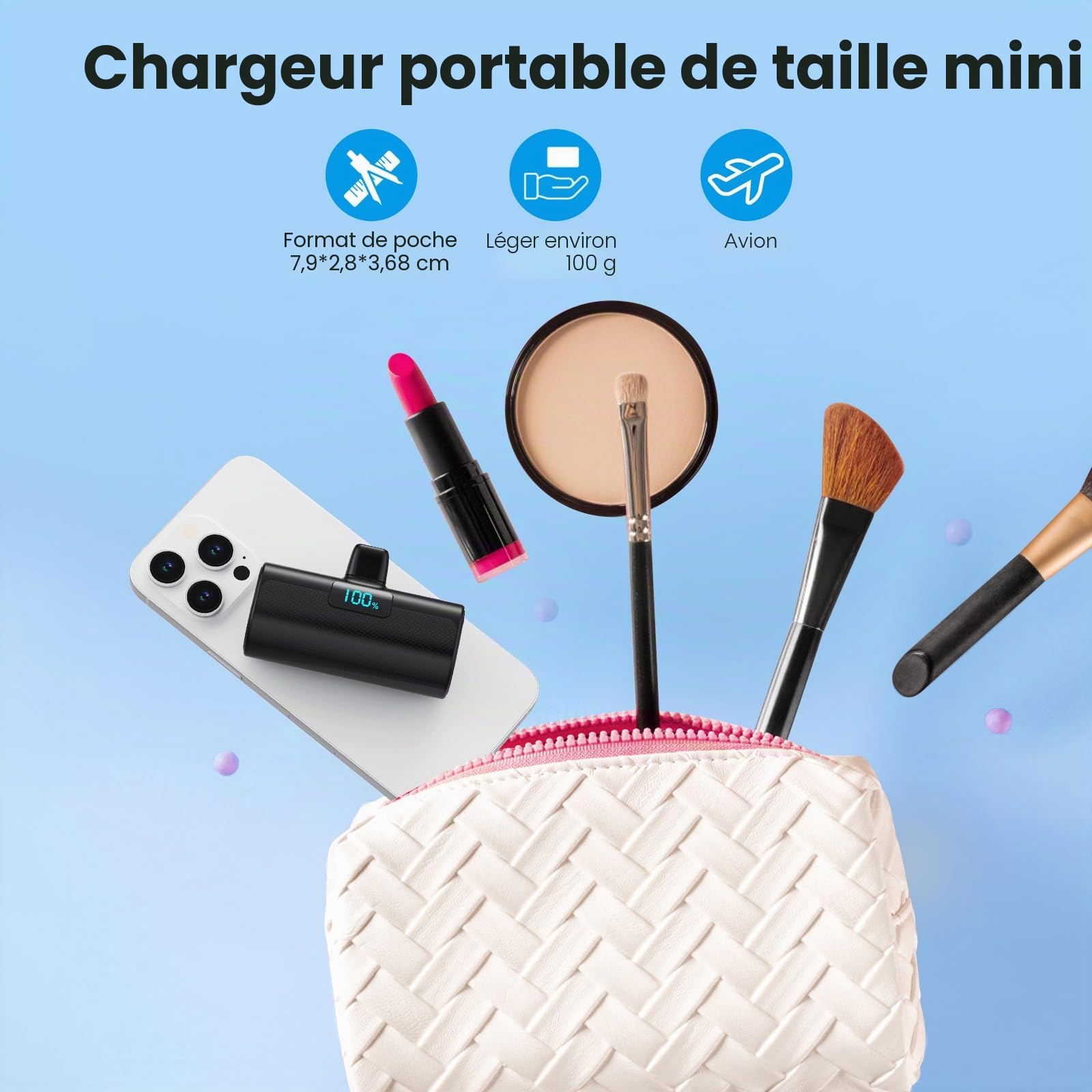 [Lot de 2]Batterie Externe pour iPhone 17/16/15 Series, 5200mAh USB C Power Bank à Charge Rapide Ultra-Compact et Léger Batterie Portable Écran LCD Chargeur Portable pour iPhone 17/16/15 Sam sung etc.