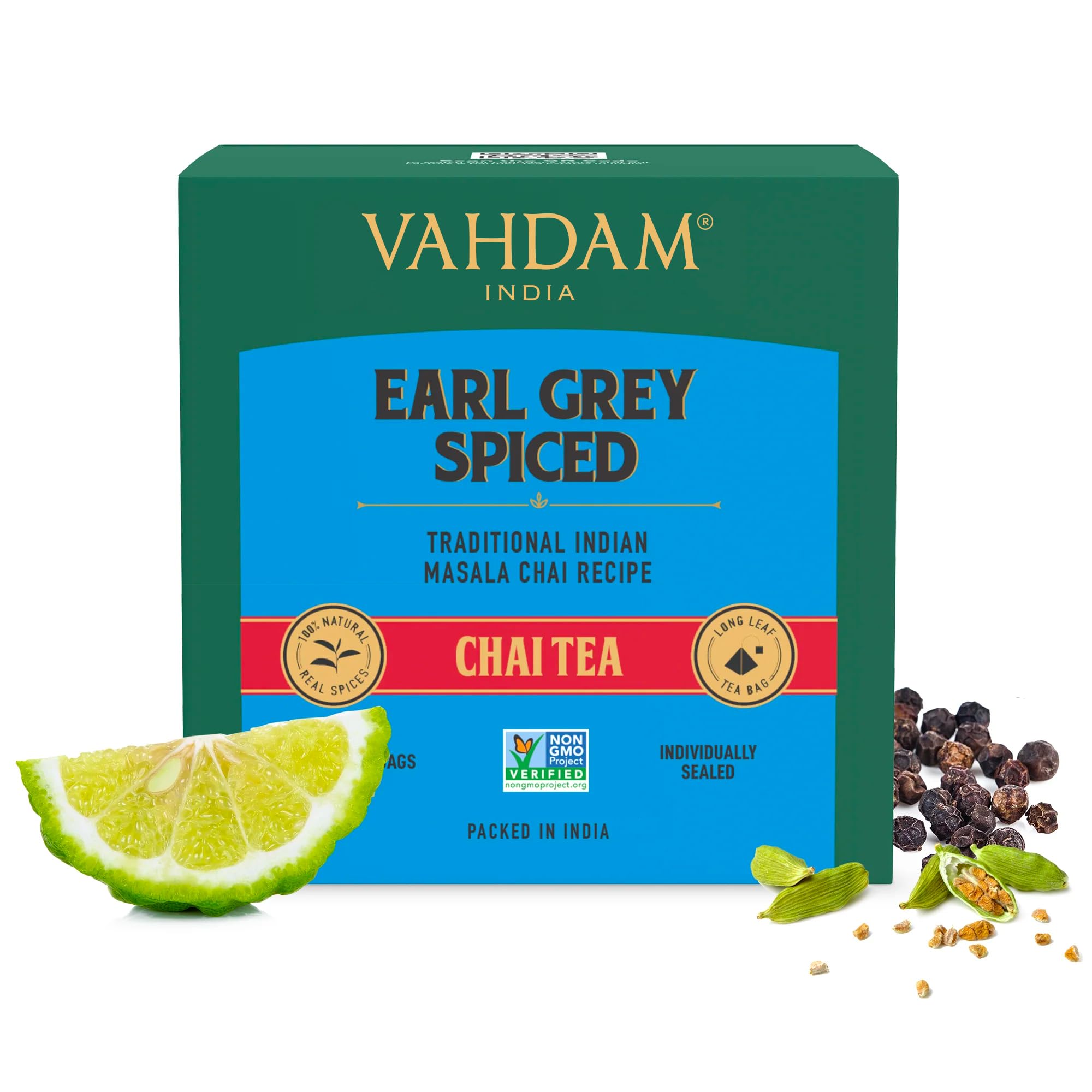VAHDAM, Earl Grey Masala Chai Tea Bags (15 Count) Non-GMO, Gluten-Free, No Added Flavoring | Blended w/Pure Bergamot Oil & Exotic Spices | Individually Wrapped Pyramid Tea Bags | Direct from Source (B01N4U7J62) Amazon Price History, Amazon Price Tracker