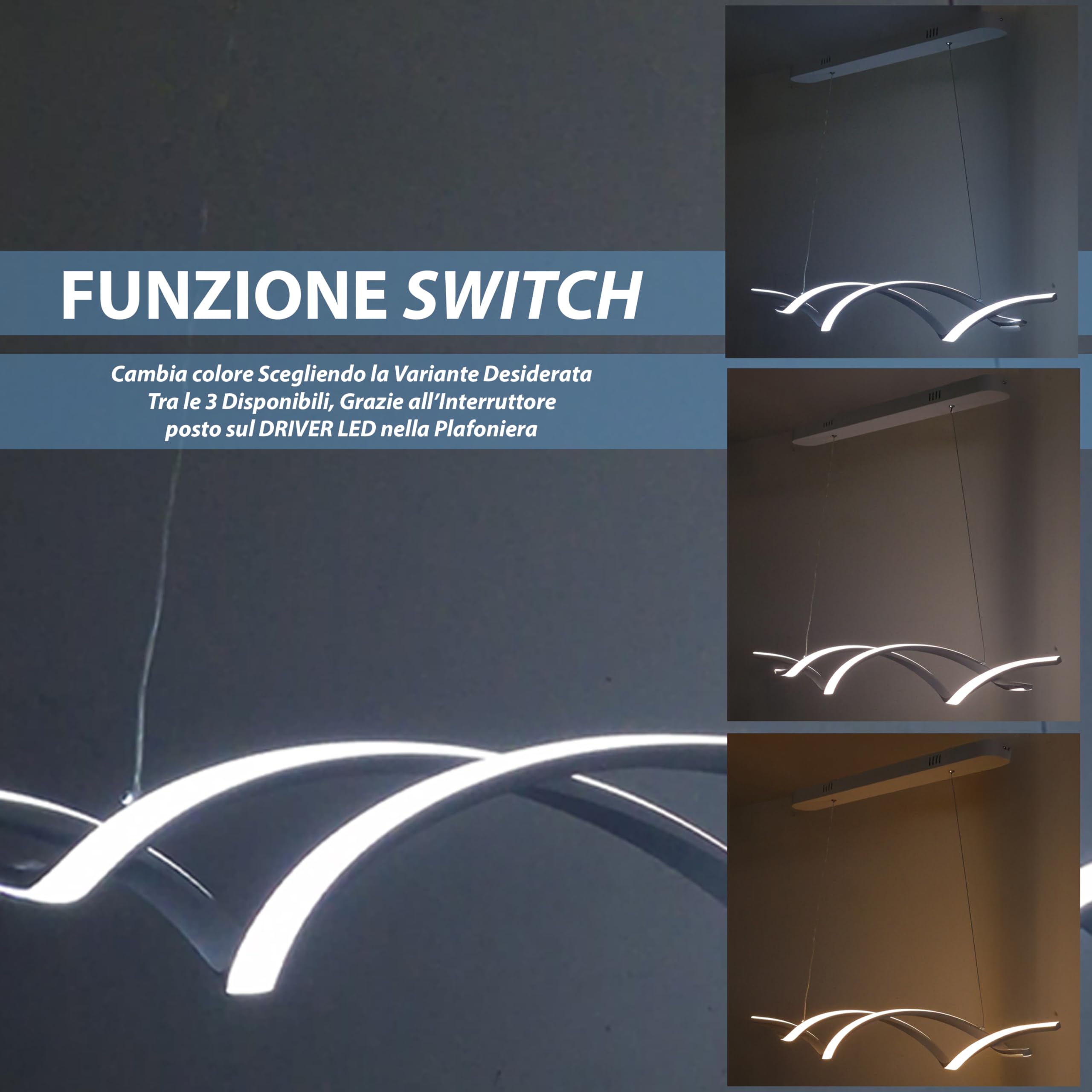 MAKA Lampadario a Sospensione LED Soggiorno, Lampada Cambio Temperatura Luce Calda-Naturale-Fredda, Design a Intreccio, 48 Watt 5280 Lumen, 220 Volt, Lampadario Camera da Letto (Switch Bianco)