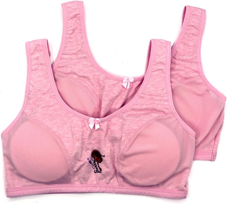 Halter Sport Bras for Teen Girls, Removable Padded Cotton Training Bra, 2P
