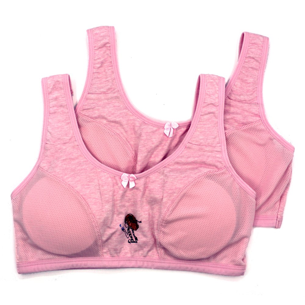 Halter Sport Bras for Teen Girls, Removable Padded Cotton Training Bra, 2P