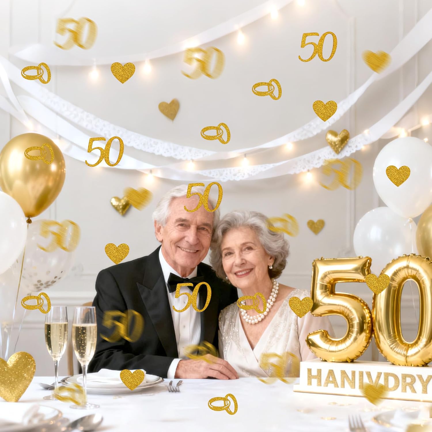 100pcs 50th Wedding Anniversary Confetti, Gold Glitter Paper Confetti 50 Golden Gift Decorations Wedding Table Scatter for 50th Anniversary Celebration Party Birthday Party Supplies