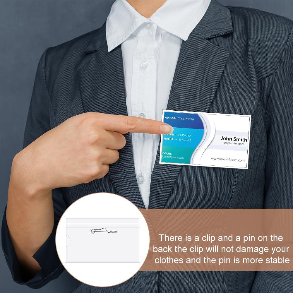 100Pcs Name Tags With Pins, Clear Plastic Name Tag Holder