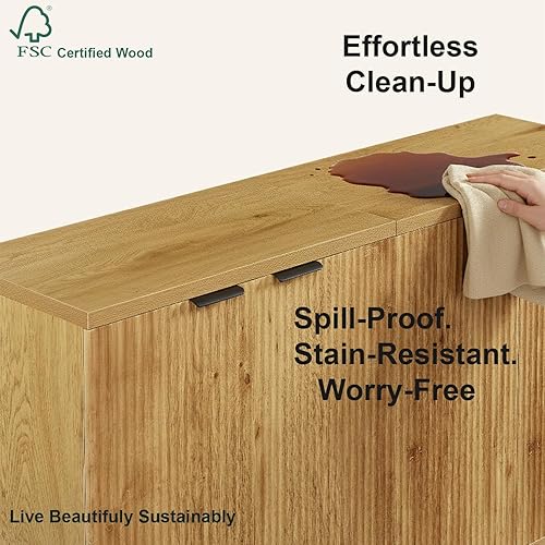 Miniatura 6 de Armario buffet con almacenamiento, aparador de 64 pulgadas acanalado moderno bohemio acento Credenza, soporte de TV de mediados de siglo, mesa