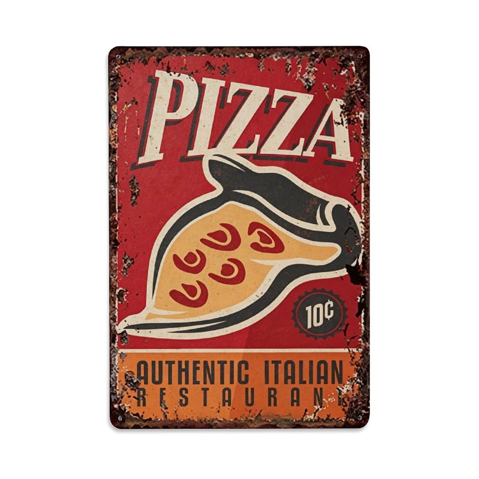Authentic Italian Restaurant Vintage Pizza Vintage Aluminium Metal Sign, Retro Wall Decor for Home, Bar, Garage & Farmhouse 30x20cm