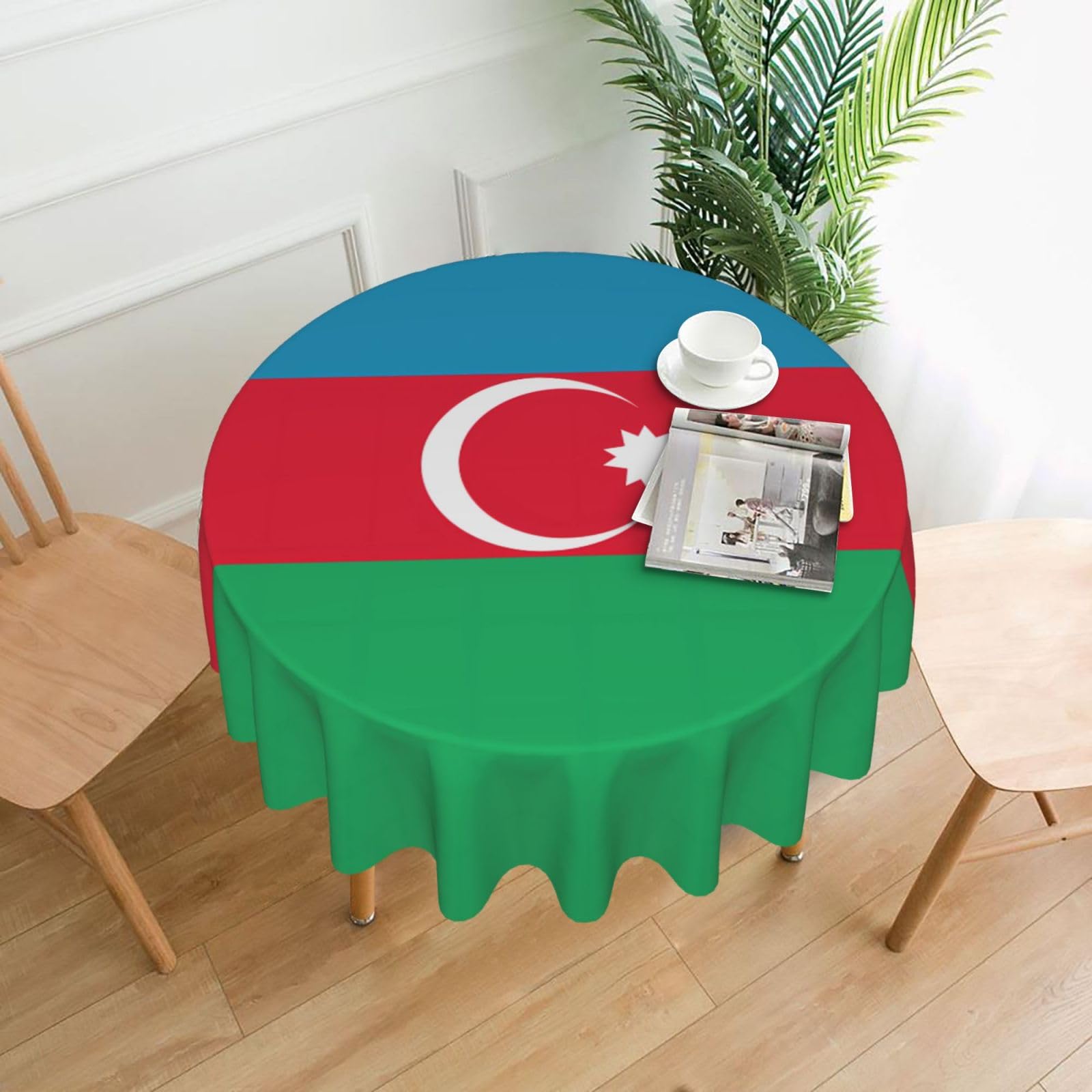 HLSBSSL Flag of Azerbaijan Printed round decorative tablecloth, 60 inches, suitable for various tables in the living room, dining room, coffee table, etc.