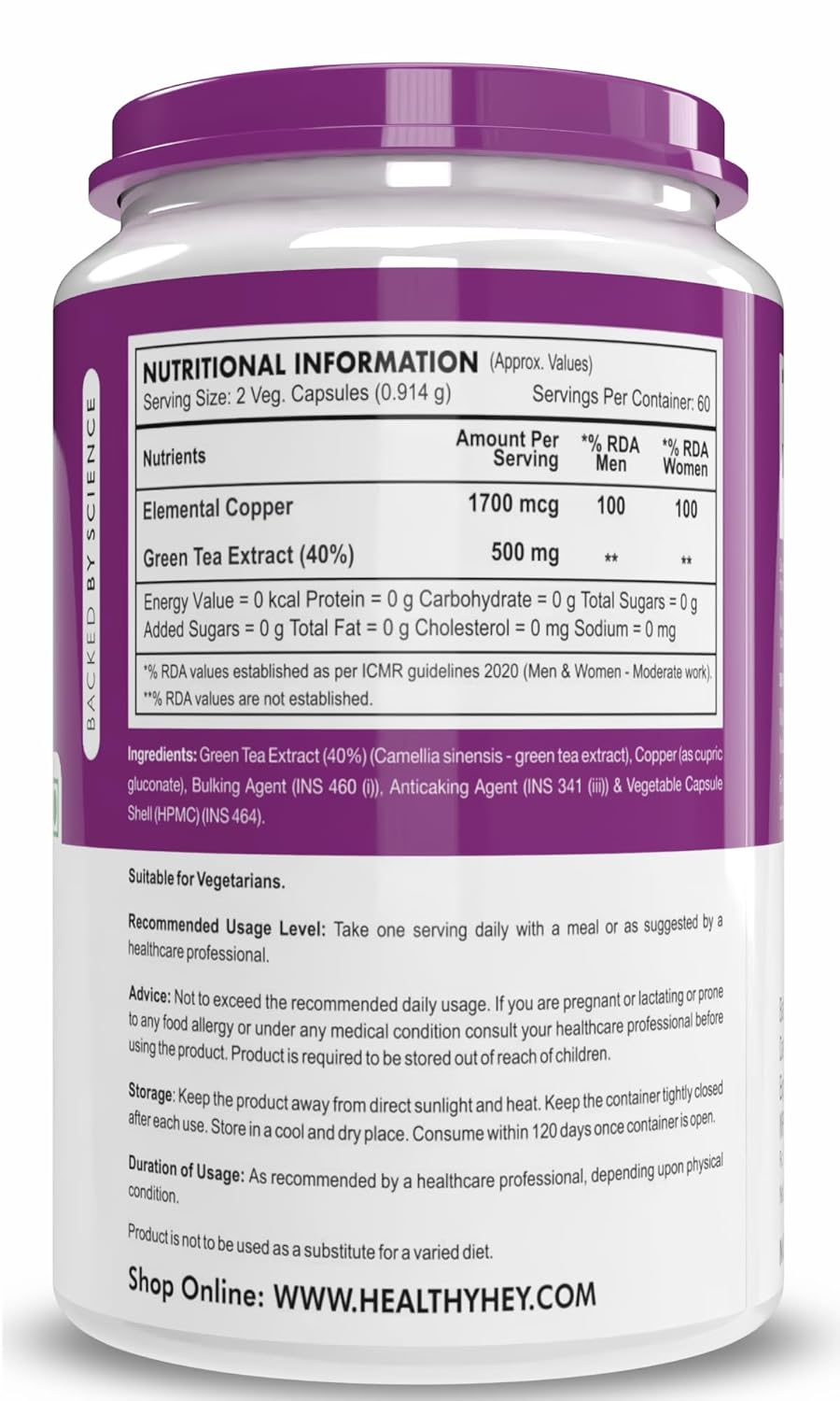 Copper Glucate with healthy nutrition - extremely bioable form - non -GMO, gluten free -120 vegetarian. Capsule