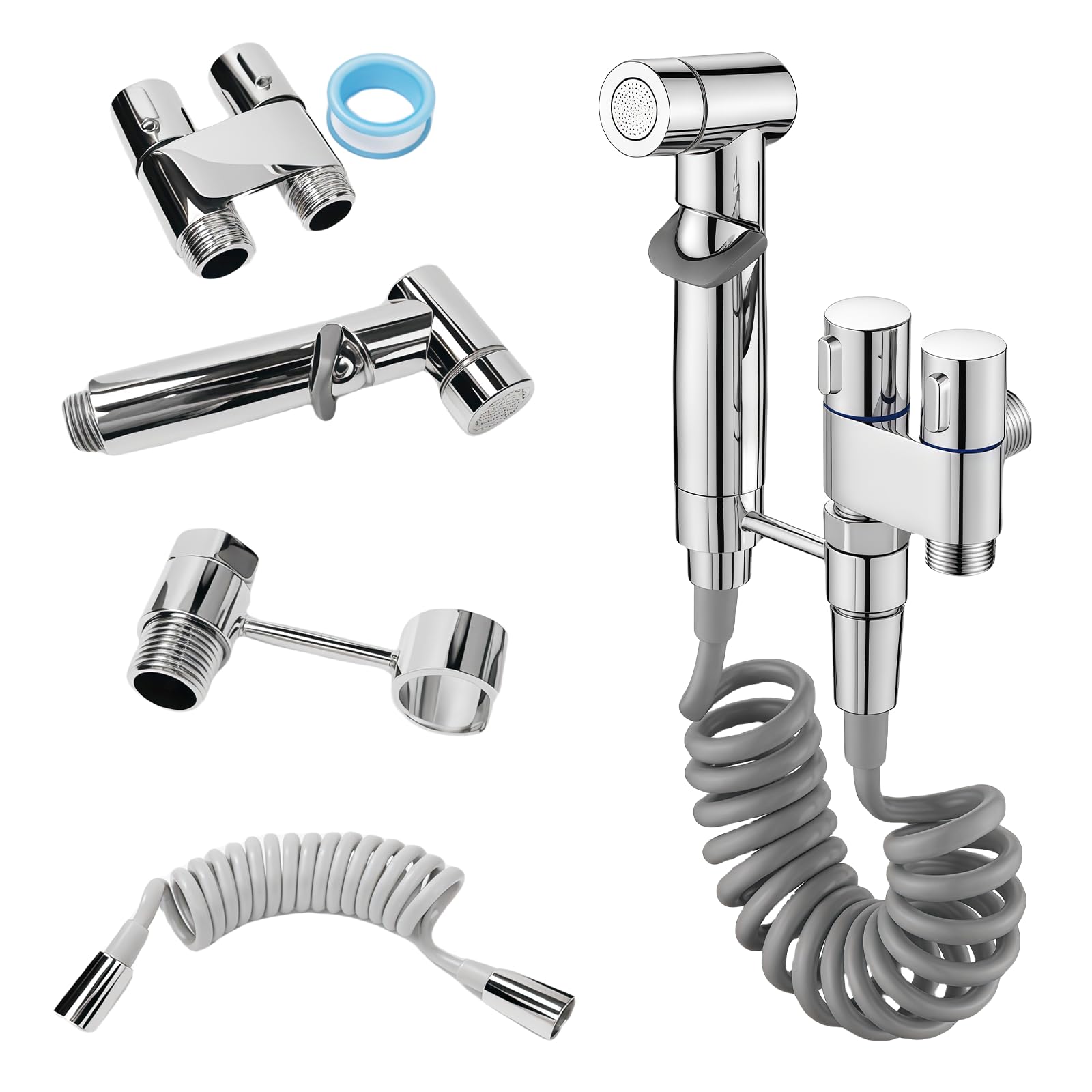 WANDGU Douchette à main pour toilettes : douchette à main en acier inoxydable avec distributeur de robinet, douchette à main 1 e