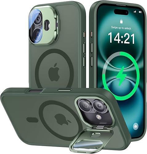 Miniatura 67 de Funda para iPhone 14 Pro de 6.1”, cubierta para cámara con soporte, protector de lente de cámara 9H, compatible con MagSafe, a prueba de golpes de