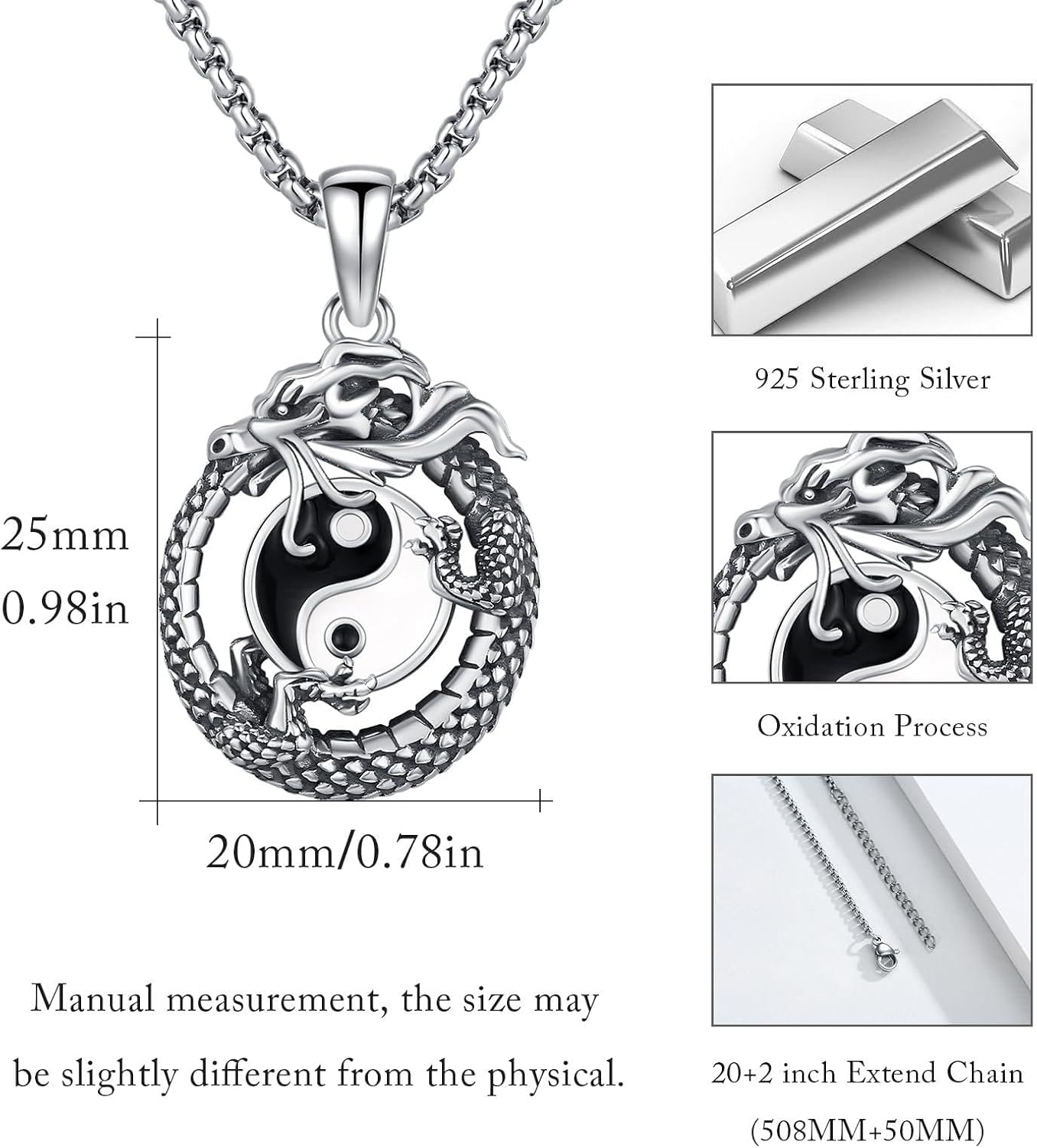 Yin Yang Dragon Necklace S925 Sterling Silver Animal Pendant Yinyang Jewelry Birthday Gift for Women Men - Image 2